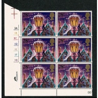 1983 Christmas 28p. Cyl. 2A 1B 3C 1D 1E 1F 1G No Dot block of six SG 1234