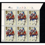 1983 Army Unifiorms 20½p Cyl. 1A 1B 1C 1D 2E 1F 1G  dot block of six.