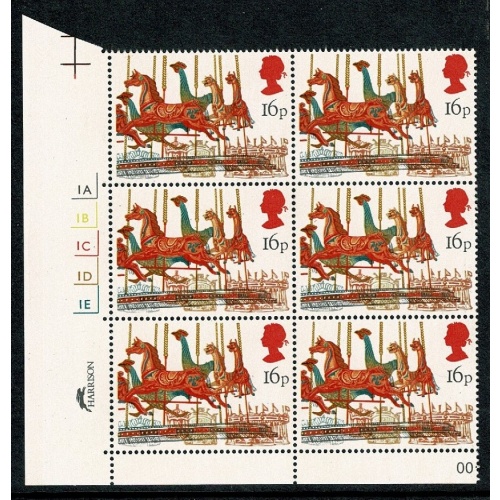 1983 British Fairs 16p. Cyl. 1A 1B 1C 1D 1E  no dot block of six. SG 1227