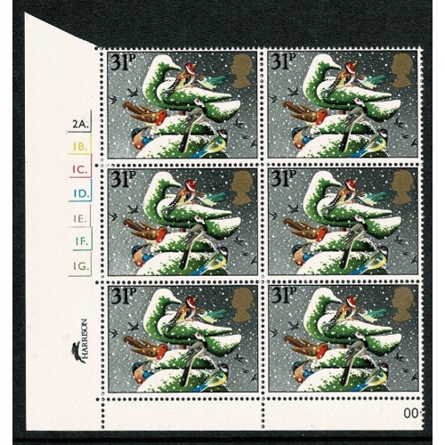 1983 Christmas 31p. Cyl. 2A 1B 1C 1D 1E 1F 1G  Dot block of six SG 1235