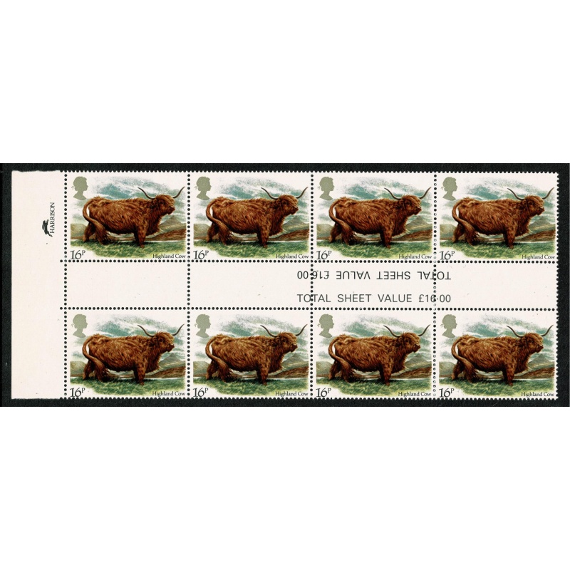 1984 Cattle 16p. MISCUT GUTTER PAIR. SG 1240 var.