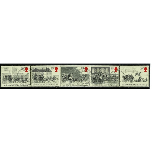 1984 Mail Coach Bicentenary. Fine Used Se-tenant strip. SG 1258-1262