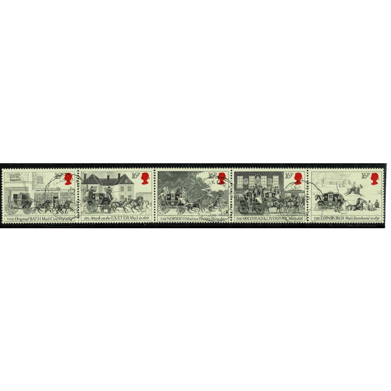 1984 Mail Coach Bicentenary. Fine Used Se-tenant strip. SG 1258-1262