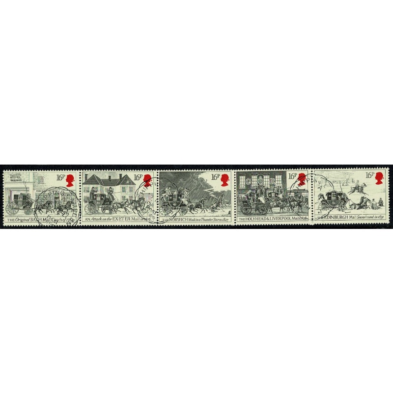 1984 Mail Coach Bicentenary. Fine Used Se-tenant strip. SG 1258-1262