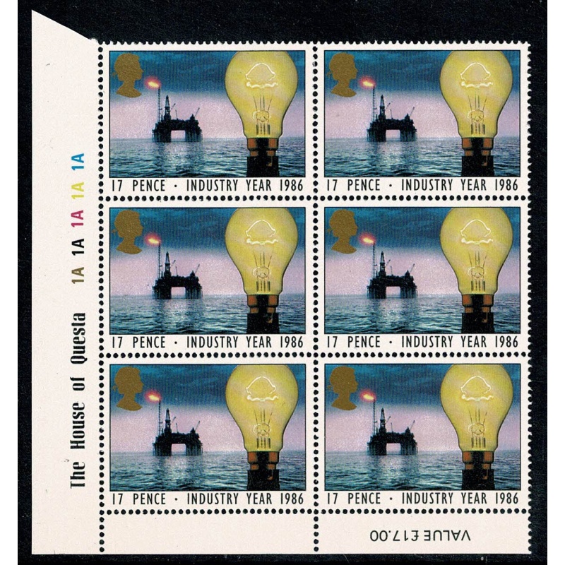 1986 Industry Year 17p. Plate 1A 1A 1A 1A 1A block of six SG 1308