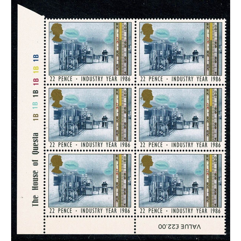 1986 Industry Year 22p. Plate 1B 1B 1B 1B 1B 1B block of six.  SG 1309
