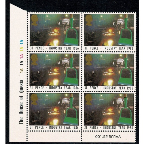1986 Industry Year 31p. Plate 1A 1A 1A 1A 1A block of six SG 1310