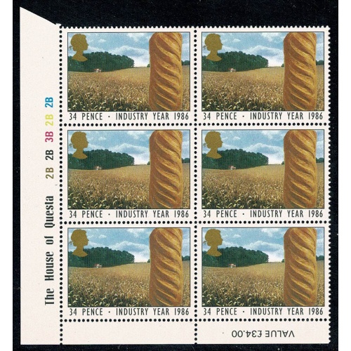 1986 Industry Year 34p. SCARCE Plate 2B 2B 3B 2B 2B  block of six SG 1311