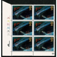 1986 Halley's Comet 22p. Cyl. 1A 1B 2C 1D 1E 1F  Dot block of six SG 1313