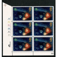 1986 Halley's Comet 34p. Cyl. 1A 1B 1C 1D 1E 1F  No Dot block of six SG 1315