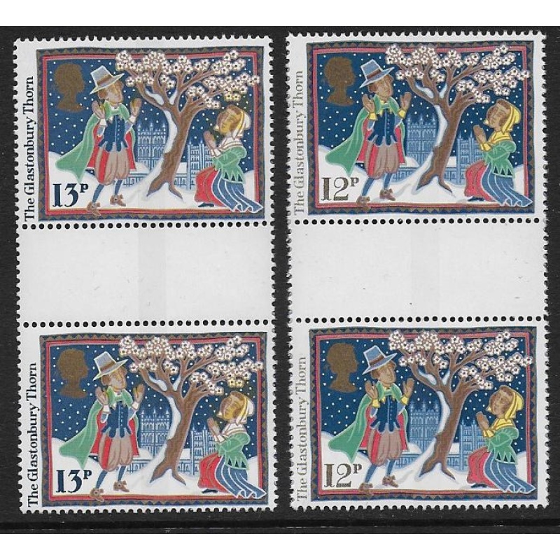 1986 Christmas 13p. YELLOW SHIFT gutter pair. SG 1341 var.