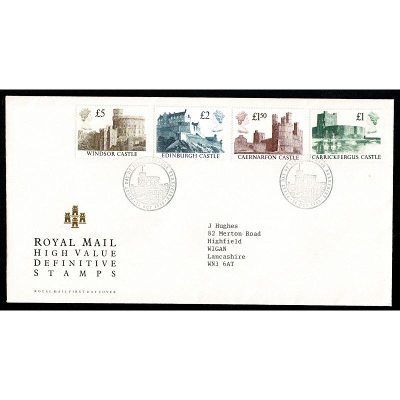 1988 Castle High Values. FDC "Windsor, Berks" Handstamp