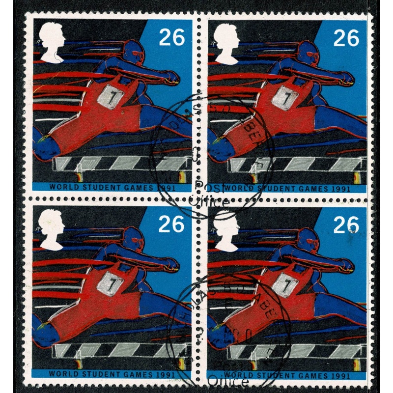 1991 World Student Games 26p Fine Used block of four. SG 1565