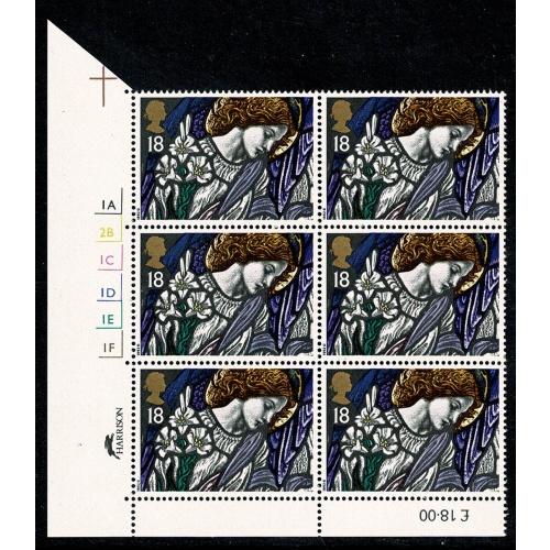 1992 Christmas 18p. Cyl. 1A 1B 1C 1D 1E  1F p99 No dot block of six SG 1634