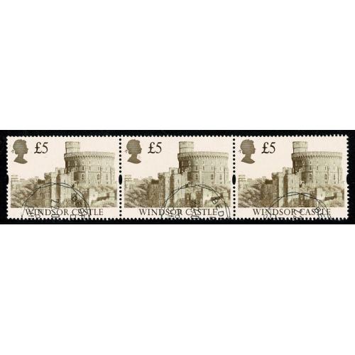 1992 £5 Castle High Value (Harrison). Fine used strip of three. SG 1614