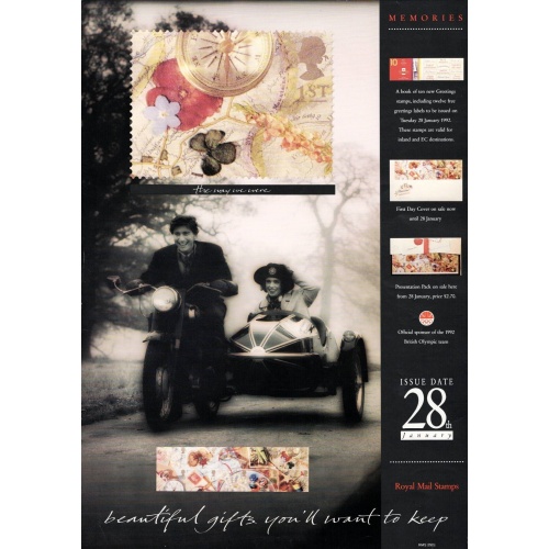 Royal Mail A3 Poster for 1992 "Memories" Greeting Stamp issue & related products.