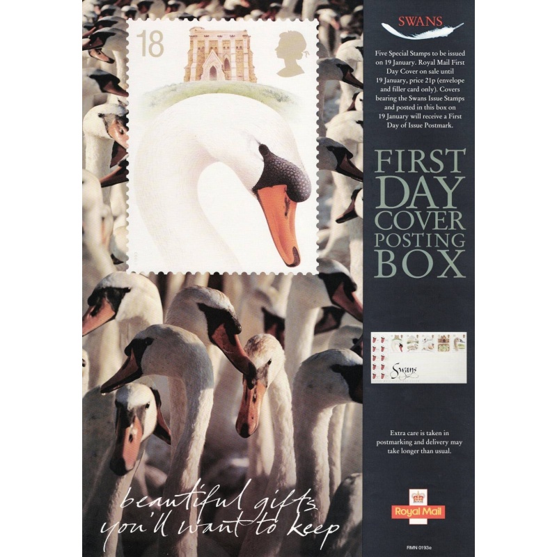 Royal Mail A3 Poster for 1993 Swans Stamp issue & related products.