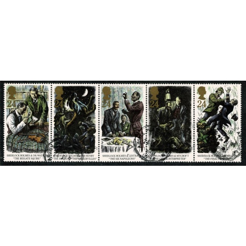 1993 Sherlock Holmes 24p Fine Used se-tenant strip of 5. SG 1784-1788