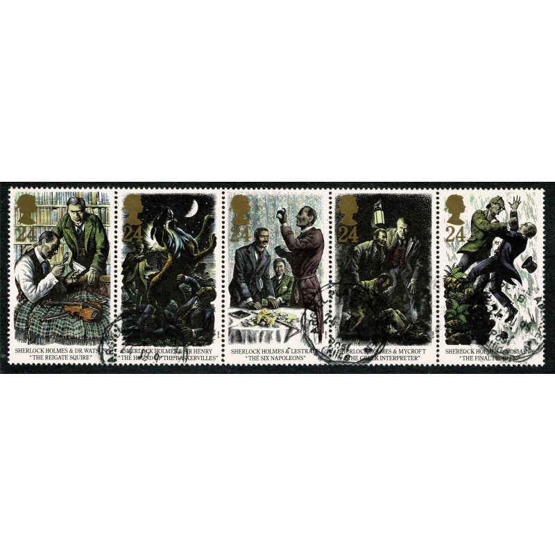 1993 Sherlock Holmes 24p Fine Used se-tenant strip of 5. SG 1784-1788