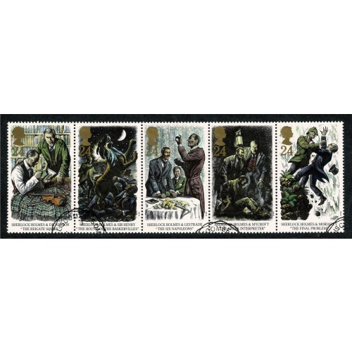 1993 Sherlock Holmes 24p Fine Used se-tenant strip of 5. SG 1784-1788