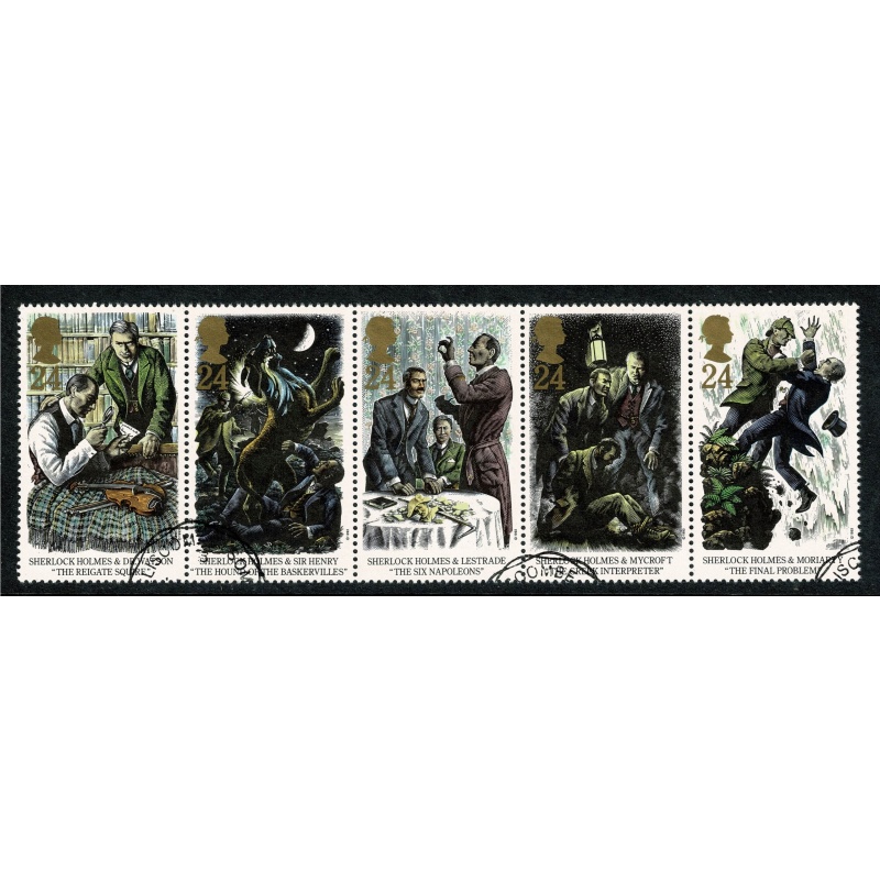 1993 Sherlock Holmes 24p Fine Used se-tenant strip of 5. SG 1784-1788