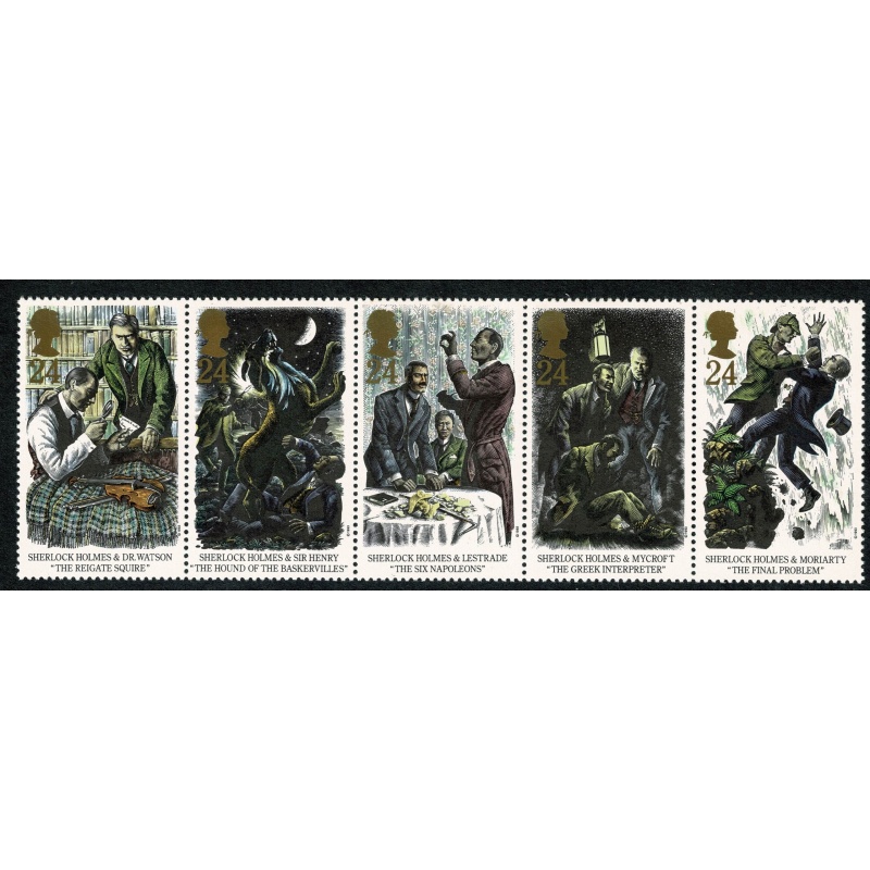 1993 Sherlock Holnmes. 24p se-tenant strip of 5. Unmounted Mint. SG 1784-1788