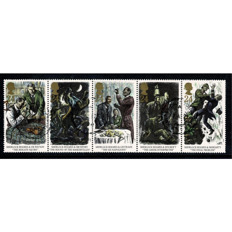 1993 Sherlock Holmes se-tenant strip of five. SG 1784-1788