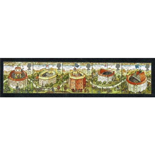 1995 Globe Theatre. 25p se-tenant strip of 5. Unmounted Mint. SG 1882-1886