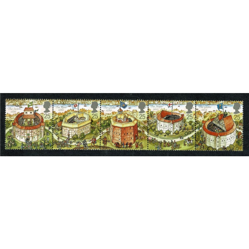 1995 Globe Theatre. 25p se-tenant strip of 5. Unmounted Mint. SG 1882-1886