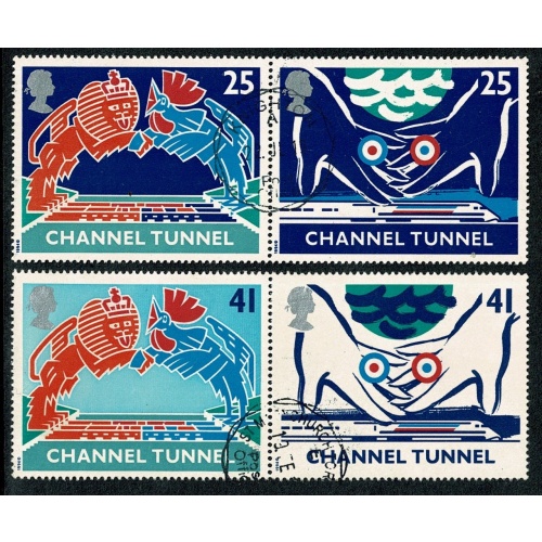 1994 Channel Tunnel. Set of 4 values in s/t pairs Fine Used single SG 1820-1823