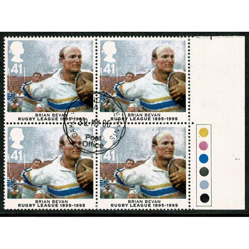 1995 Rugby League 41p. Very Fine Used block of four. SG 1895