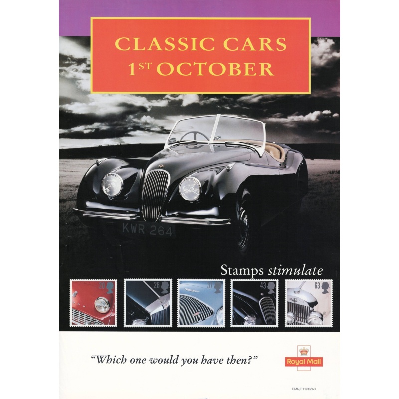 A3 Royal Mail Poster 1996 Classic Sports Cars Issue.
