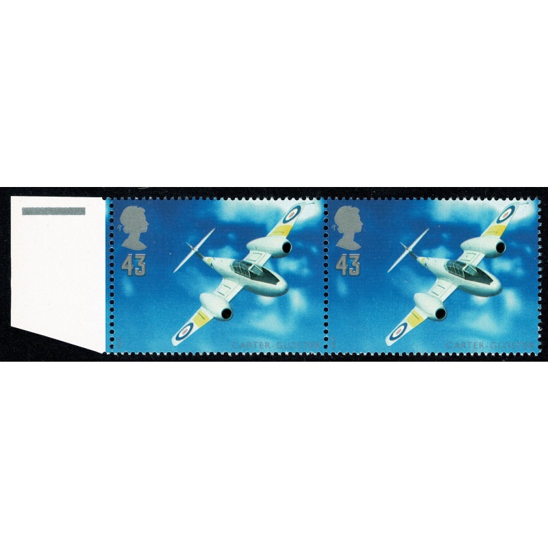1997 Aircrafty Designers 43p. Silver shift marginal pair. SG 1987 var.