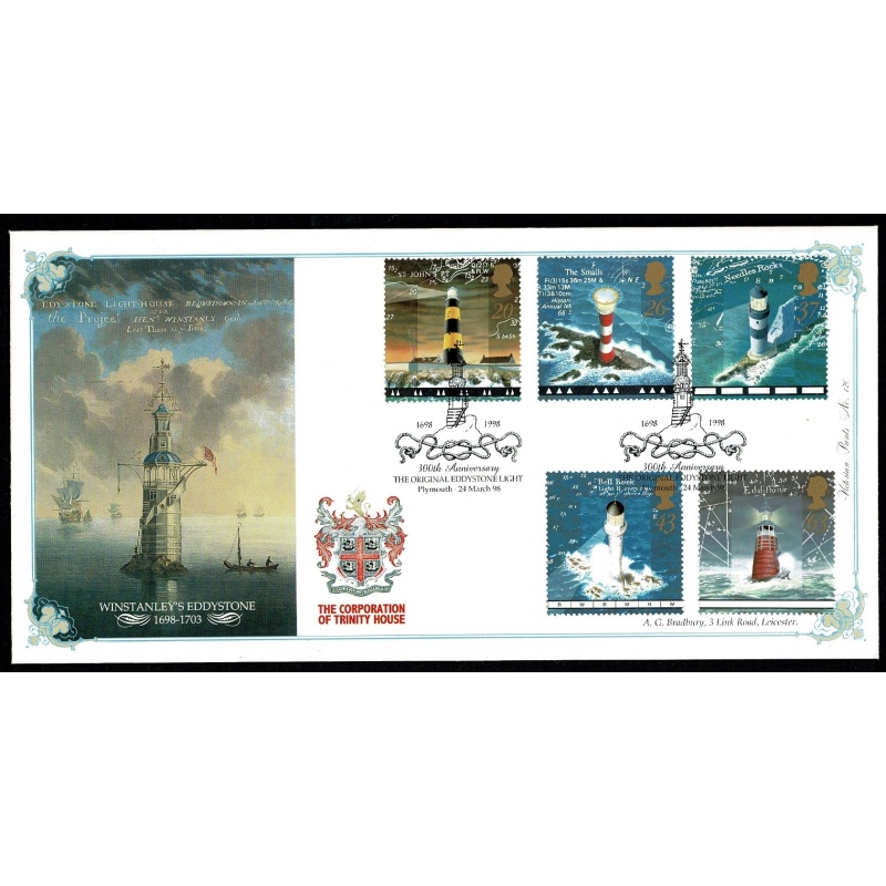 1998 Lighthouses. "300th Anniv. The Original Eddystone Lighthouse" 99/200 limited edition Handstamp