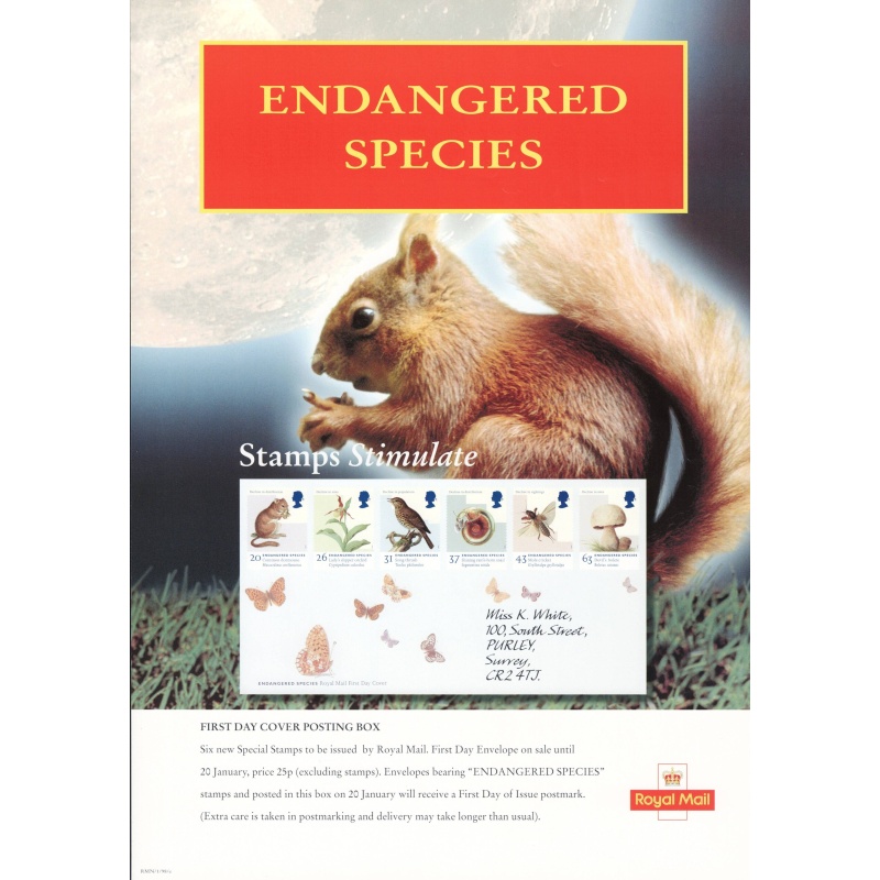 Royal Mail A3 Poster for 1998 Endangered Species commemorative issue.