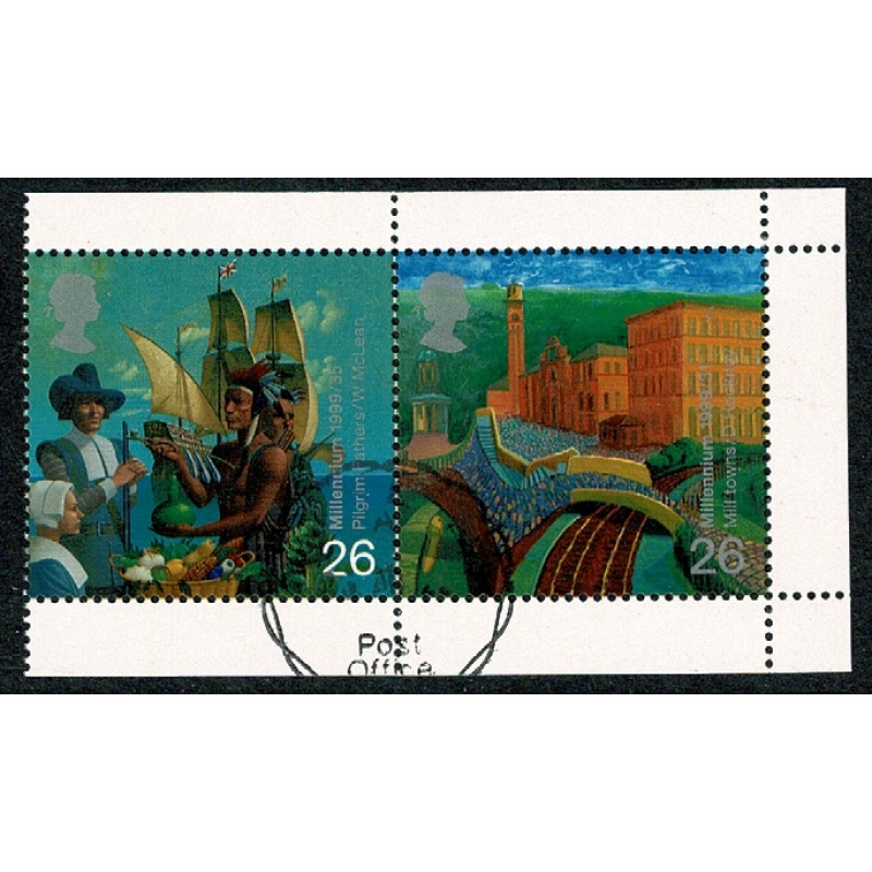 1999 Millennium Settlers & Workers Tale booklet pane. Fine Used. SG 2085a
