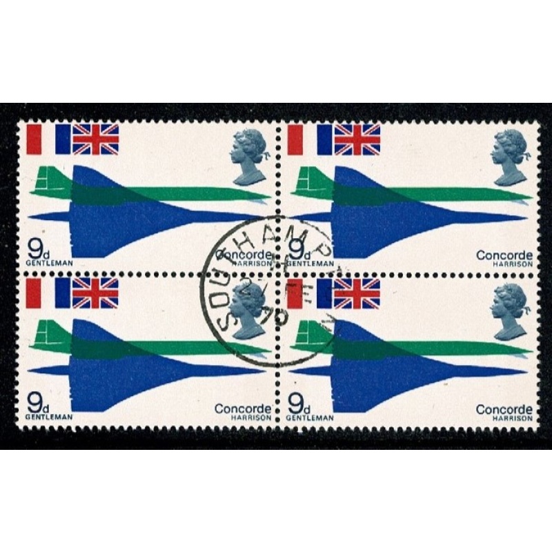 1969 Concorde 9d. Fine Used block of four. SG 785