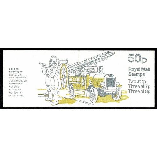 50p Commercial Vehicles No.6 "Leyland Fire Engine". 7p Left Band. DP28A Perf E1. SG FB8b