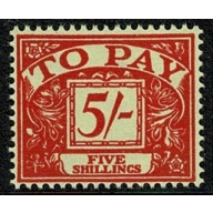 5/- scarlet on yellow. Watermark Crowns Sideways Inverted. UM single. SG D66Wi
