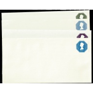 Set of 8 Envelopes Size P Letter Press design 120x235mm. 3½p 1 band, 4½p 2 bands, 5½p 1 band, 7p 2 bands, 6½p 1 band, 8½p 2 bands, 7p  1 band and 9p 2 bands. No place for postcode.