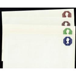 Set of 8 Envelopes Size P Letter Press design 120x235mm. 3½p 1 band, 4½p 2 bands, 5½p 1 band, 7p 2 bands, 6½p 1 band, 8½p 2 bands, 7p  1 band and 9p 2 bands.