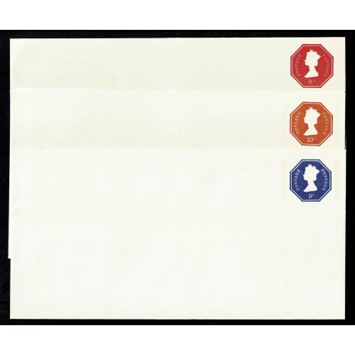 Set of 3 Envelopes Size P Letter Press design 120x235mm. 8p 1 band, 9p 2 band and 10p 2 band all with space for post code on flap. HB EP126, 128, 130.