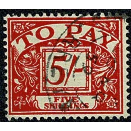 5/- scarlet on yellow paper. SG D55. fine used