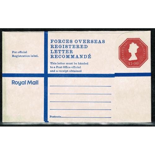 Registered Envelope. £1 vermilion with Postage and Registration in error. H&B RPF33
