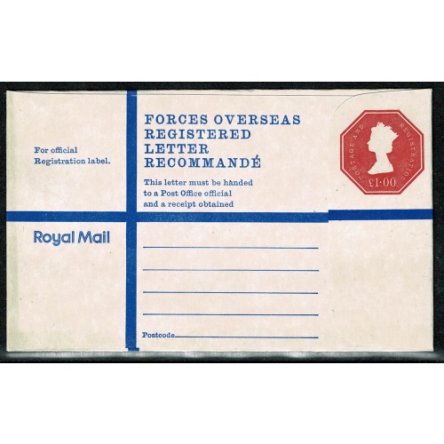 Registered Envelope. £1 vermilion with "Postage and Registration" in error. H&B RPF33