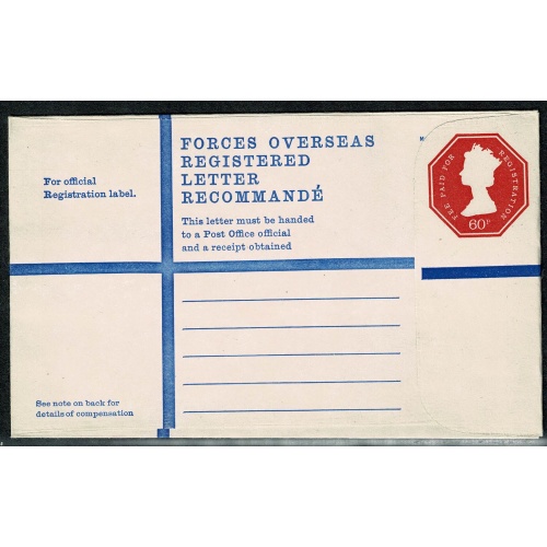 Registered Envelope. 60p vermilion with "see note..." at bottom left. H&B RPF28
