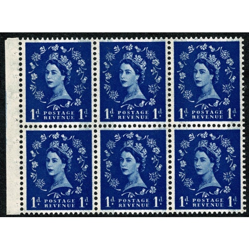 SB41/42 1d ultramarine x 6. 2 Bands. WATERMARK UPRIGHT. Perf Ie