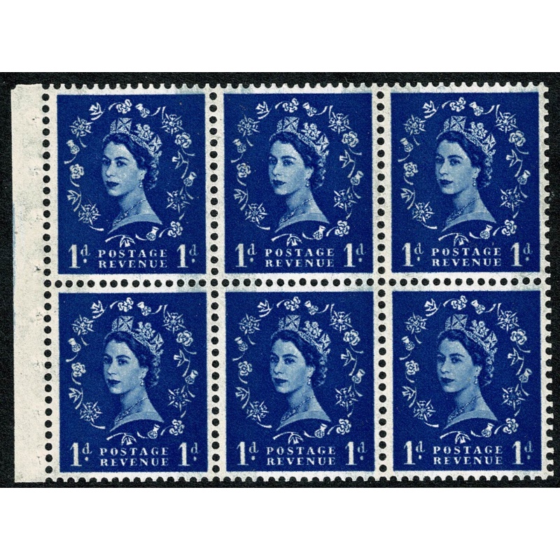 SB41/42 1d ultramarine x 6. 2 Bands. WATERMARK UPRIGHT. Perf Ie