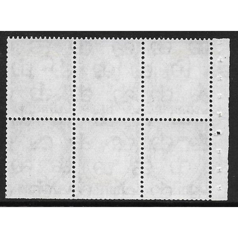 SB98Ab.  3d crowns wmk upright. Pane of six. 8mm Broad Band.