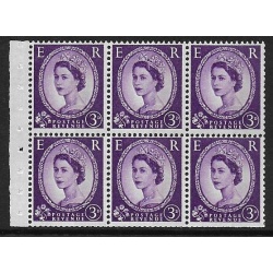 SB98Ab.  3d crowns wmk upright. Pane of six. 8mm Broad Band.